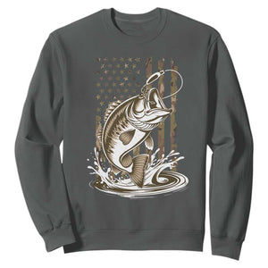 Fishing Camo Sweatshirt Bass Fish American Flag Boy Men Fisherman Gift TS10 Dark Heather Print Your Wear