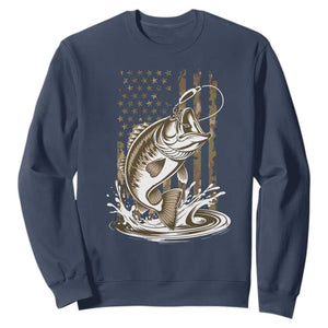 Fishing Camo Sweatshirt Bass Fish American Flag Boy Men Fisherman Gift TS10 Navy Print Your Wear