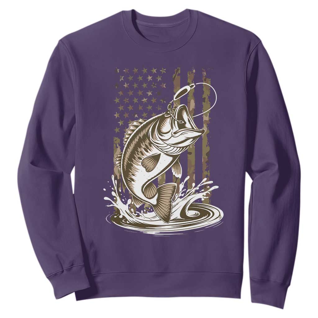 Fishing Camo Sweatshirt Bass Fish American Flag Boy Men Fisherman Gift TS10 Purple Print Your Wear