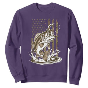 Fishing Camo Sweatshirt Bass Fish American Flag Boy Men Fisherman Gift TS10 Purple Print Your Wear