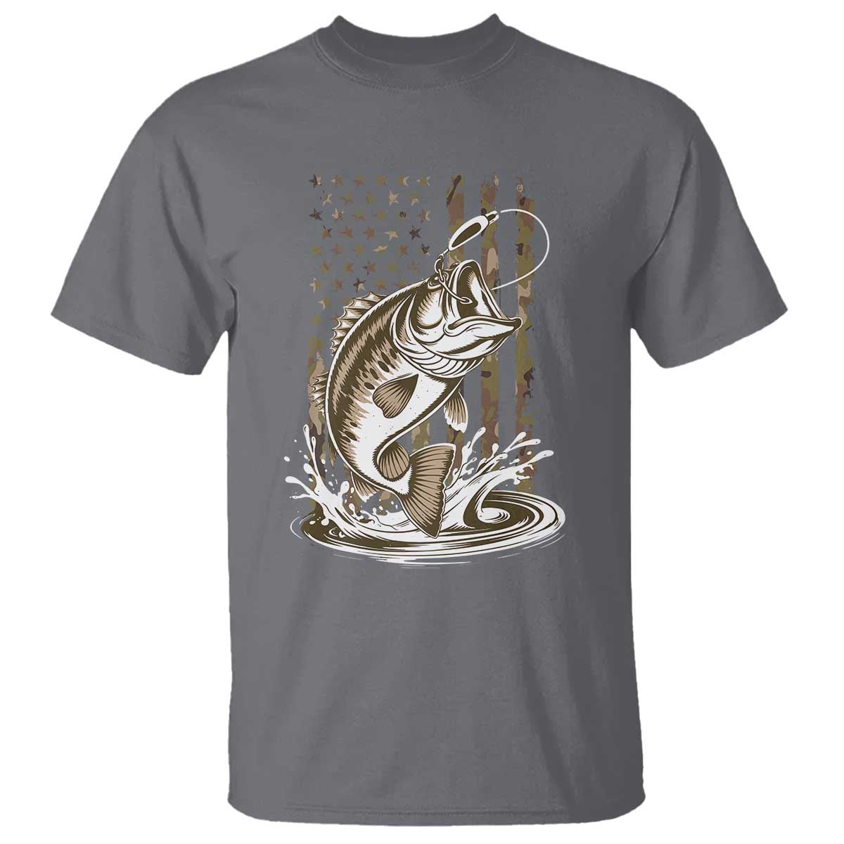 Fishing Camo T Shirt - Bass Fish American Flag Boy Men Fisherman Gift Patriotic Tee TS10 Charcoal Print Your Wear