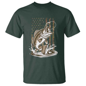 Fishing Camo T Shirt - Bass Fish American Flag Boy Men Fisherman Gift Patriotic Tee TS10 Dark Forest Green Print Your Wear