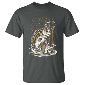 Fishing Camo T Shirt - Bass Fish American Flag Boy Men Fisherman Gift Patriotic Tee TS10 Dark Heather Print Your Wear
