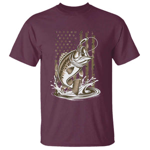 Fishing Camo T Shirt - Bass Fish American Flag Boy Men Fisherman Gift Patriotic Tee TS10 Maroon Print Your Wear