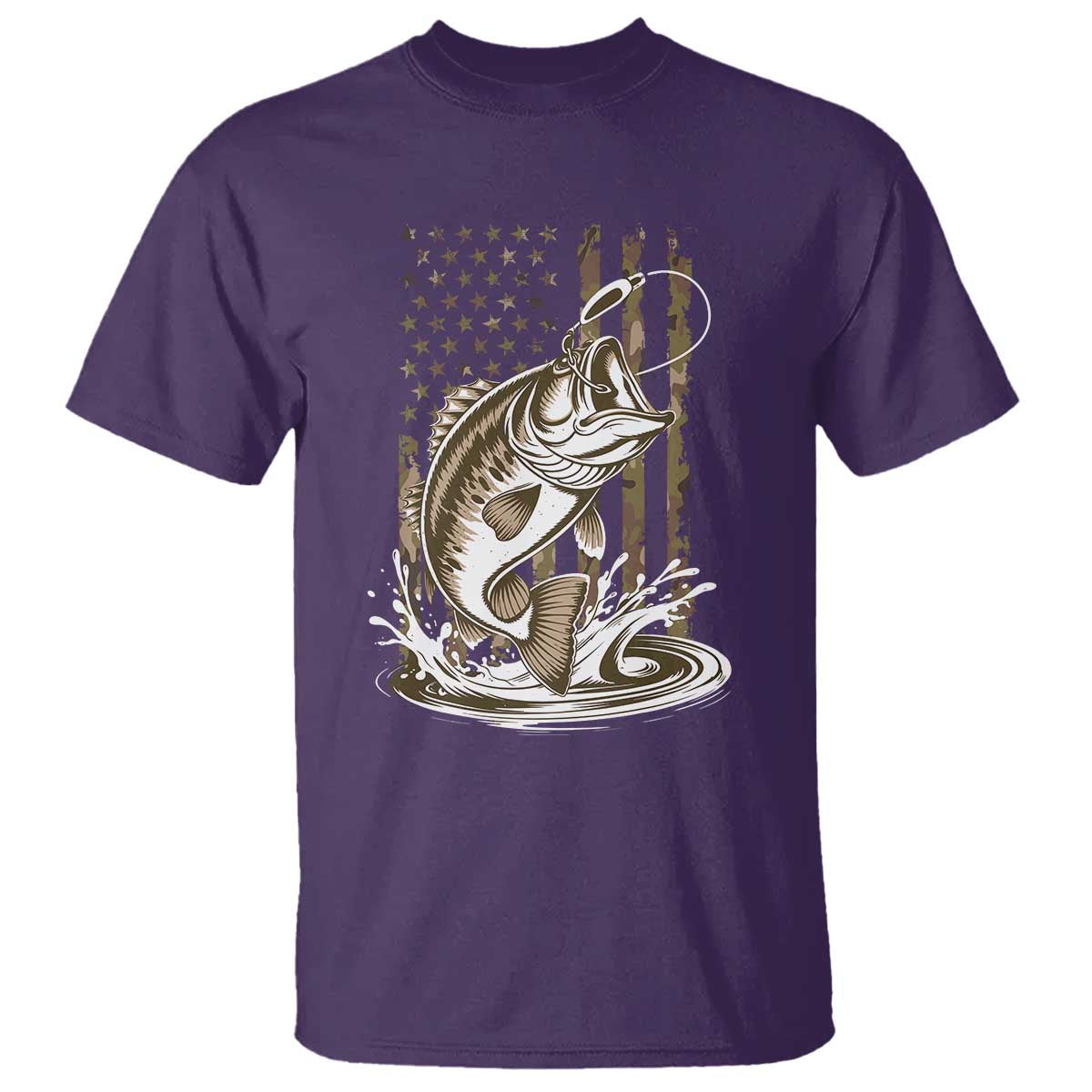 Fishing Camo T Shirt - Bass Fish American Flag Boy Men Fisherman Gift Patriotic Tee TS10 Purple Print Your Wear