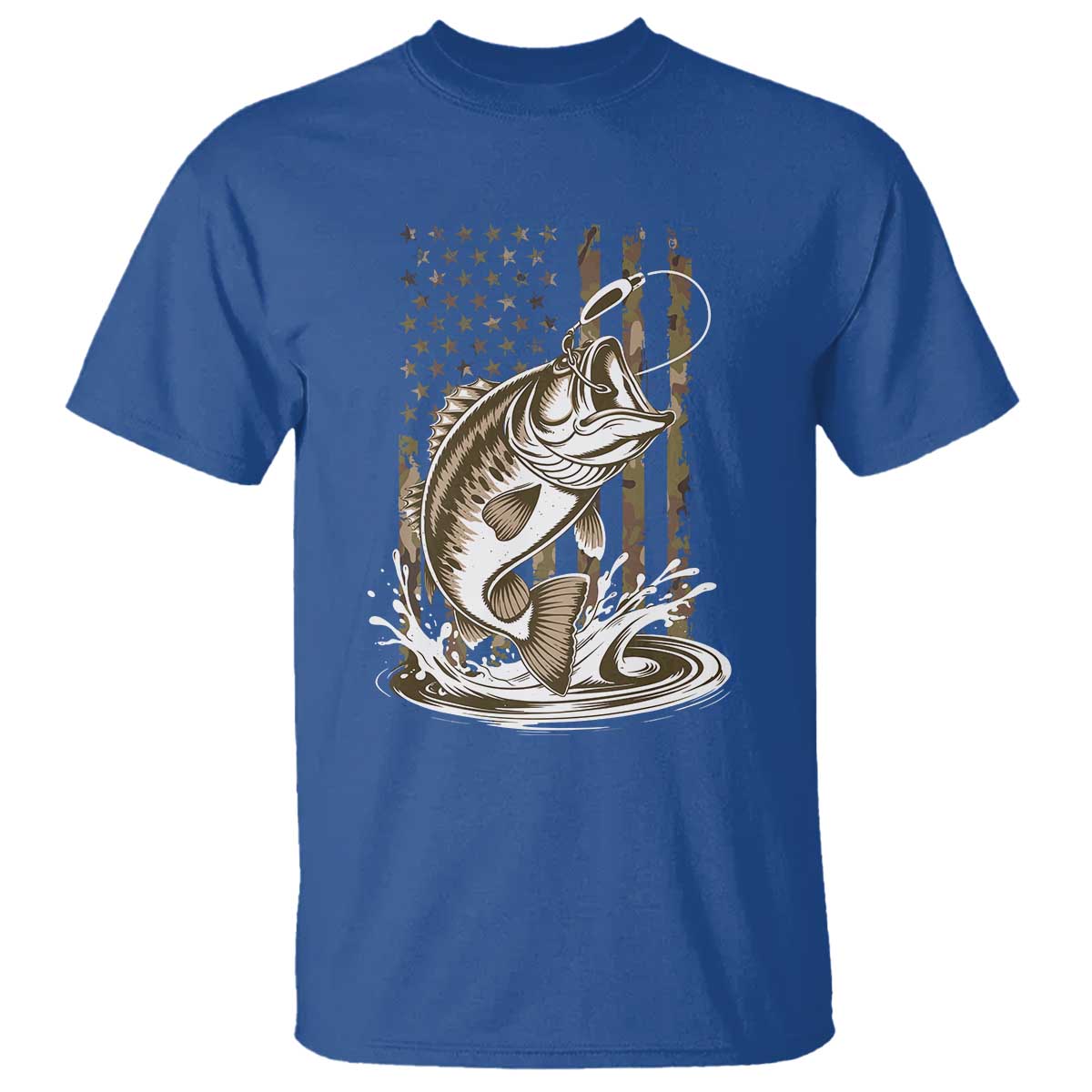 Fishing Camo T Shirt - Bass Fish American Flag Boy Men Fisherman Gift Patriotic Tee TS10 Royal Blue Print Your Wear