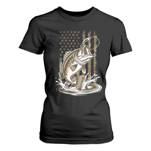 Fishing Camo T Shirt For Women Bass Fish American Flag Boy Men Fisherman Gift TS10 Black Print Your Wear