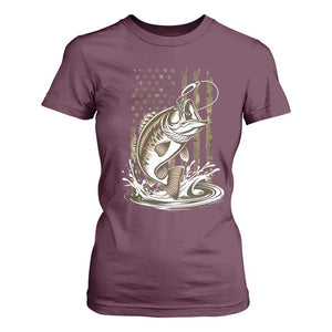 Fishing Camo T Shirt For Women Bass Fish American Flag Boy Men Fisherman Gift TS10 Maroon Print Your Wear