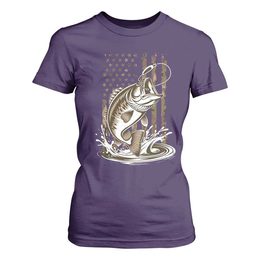 Fishing Camo T Shirt For Women Bass Fish American Flag Boy Men Fisherman Gift TS10 Purple Print Your Wear