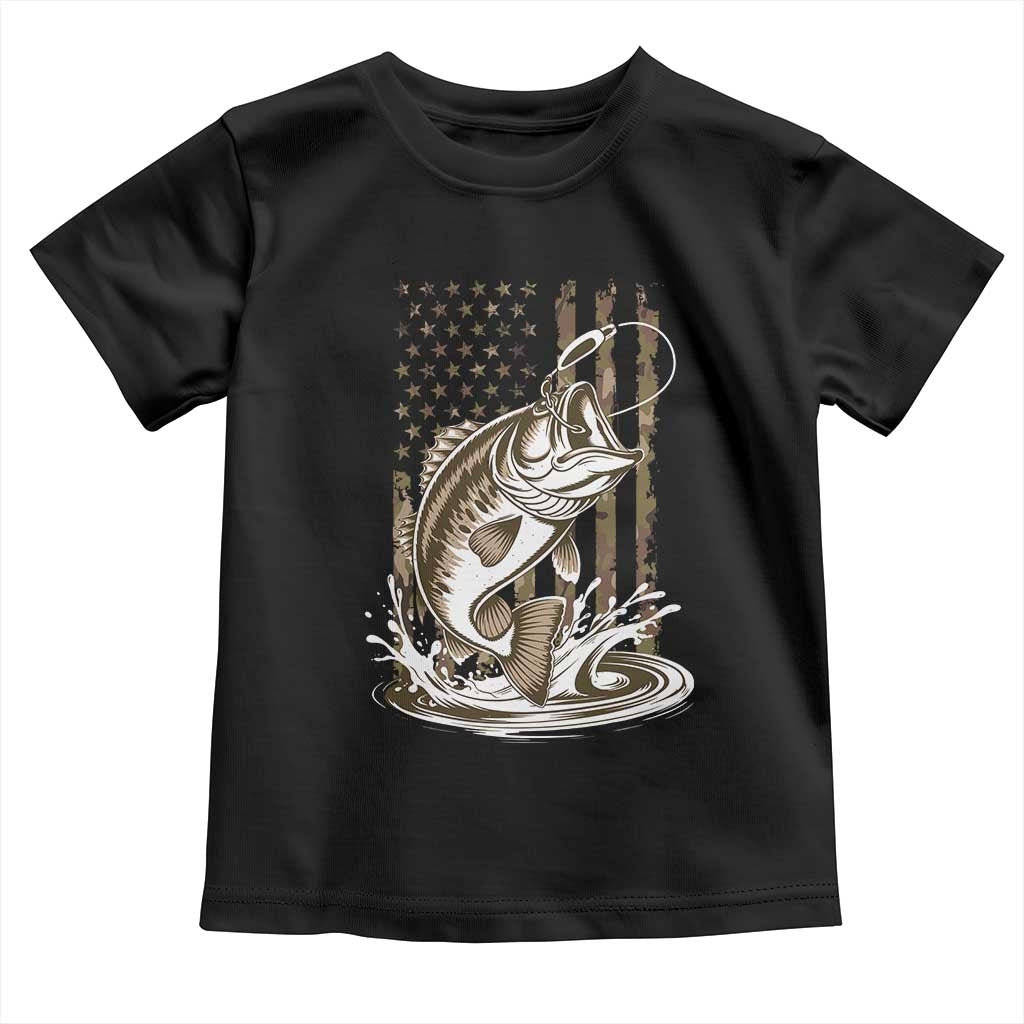 Fishing Camo Toddler T Shirt Bass Fish American Flag Boy Men Fisherman Gift TS10 Black Print Your Wear