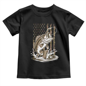 Fishing Camo Toddler T Shirt Bass Fish American Flag Boy Men Fisherman Gift TS10 Black Print Your Wear