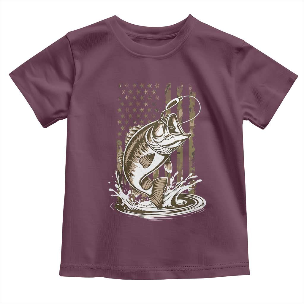 Fishing Camo Toddler T Shirt Bass Fish American Flag Boy Men Fisherman Gift TS10 Maroon Print Your Wear