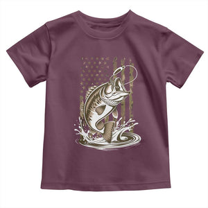 Fishing Camo Toddler T Shirt Bass Fish American Flag Boy Men Fisherman Gift TS10 Maroon Print Your Wear