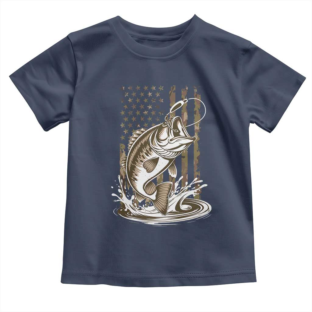 Fishing Camo Toddler T Shirt Bass Fish American Flag Boy Men Fisherman Gift TS10 Navy Print Your Wear