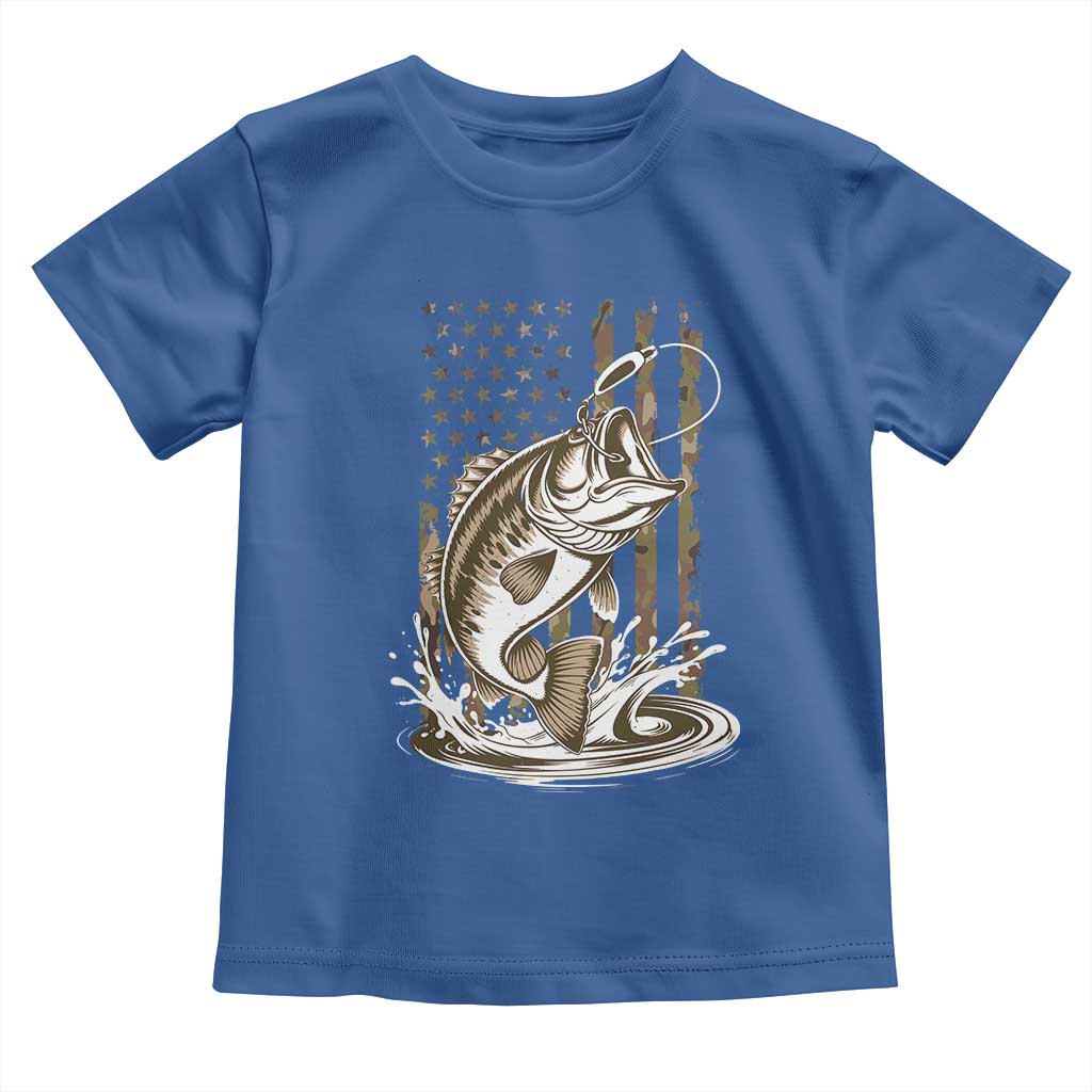 Fishing Camo Toddler T Shirt Bass Fish American Flag Boy Men Fisherman Gift TS10 Royal Blue Print Your Wear