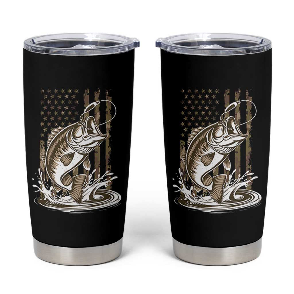 Fishing Camo Tumbler Cup Bass Fish American Flag Boy Men Fisherman Gift TS10 Black Print Your Wear