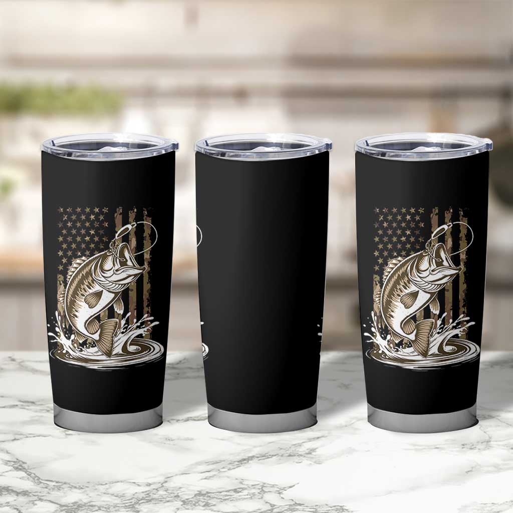 Fishing Camo Tumbler Cup Bass Fish American Flag Boy Men Fisherman Gift TS10 Print Your Wear