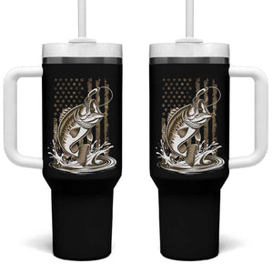 Fishing Camo Tumbler With Handle Bass Fish American Flag Boy Men Fisherman Gift TS10 One Size: 40 oz Black Print Your Wear