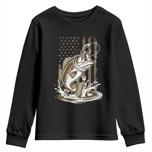 Fishing Camo Youth Sweatshirt Bass Fish American Flag Boy Men Fisherman Gift TS10 Black Print Your Wear