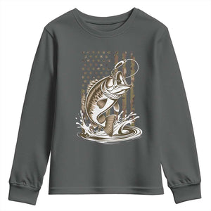 Fishing Camo Youth Sweatshirt Bass Fish American Flag Boy Men Fisherman Gift TS10 Dark Heather Print Your Wear