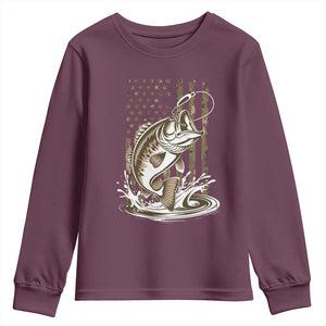 Fishing Camo Youth Sweatshirt Bass Fish American Flag Boy Men Fisherman Gift TS10 Maroon Print Your Wear