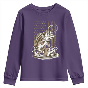 Fishing Camo Youth Sweatshirt Bass Fish American Flag Boy Men Fisherman Gift TS10 Purple Print Your Wear