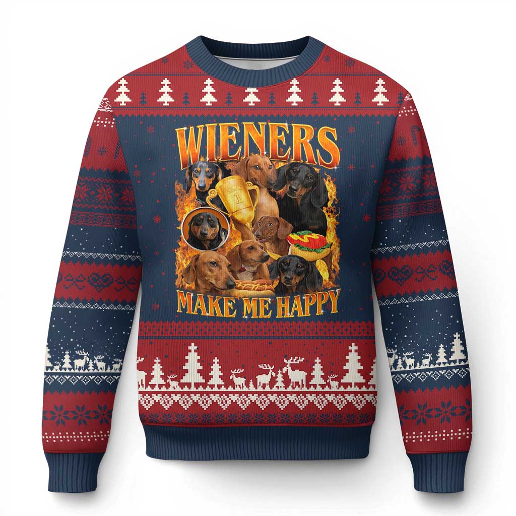 Funny Wiener Dog Ugly Christmas Sweater Vintage Bootleg Gift For Dachshund Lover TS10 Navy Red Print Your Wear