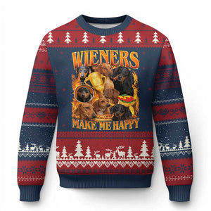 Funny Wiener Dog Ugly Christmas Sweater Vintage Bootleg Gift For Dachshund Lover TS10 Navy Red Print Your Wear