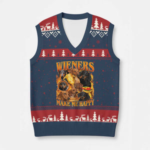 Funny Wiener Dog V-Neck Knit Sweater Vest Vintage Bootleg Gift For Dachshund Lover TS10 Navy Red Print Your Wear