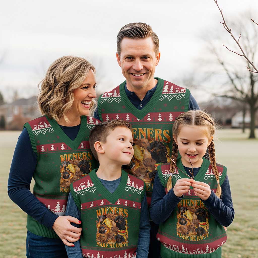Funny Wiener Dog V-Neck Knit Sweater Vest Vintage Bootleg Gift For Dachshund Lover TS10 Red Green Print Your Wear