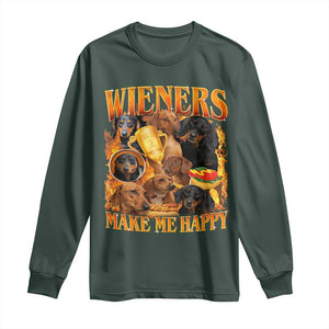 Funny Wiener Dog Long Sleeve Shirt Vintage Bootleg Gift For Dachshund Lover TS10 Dark Forest Green Print Your Wear