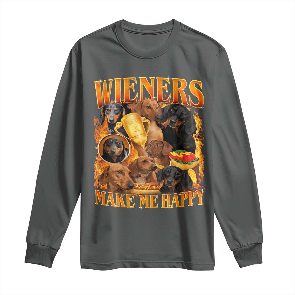 Funny Wiener Dog Long Sleeve Shirt Vintage Bootleg Gift For Dachshund Lover TS10 Dark Heather Print Your Wear
