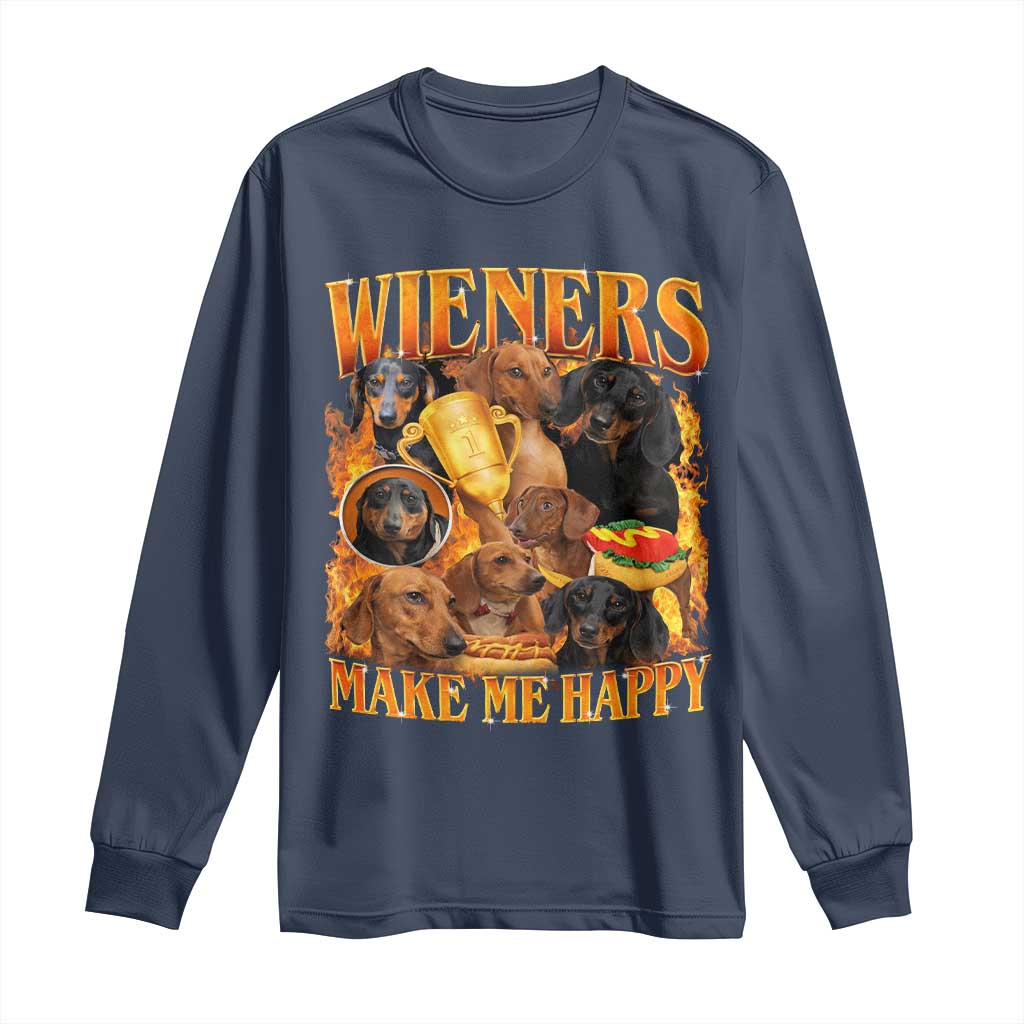 Funny Wiener Dog Long Sleeve Shirt Vintage Bootleg Gift For Dachshund Lover TS10 Navy Print Your Wear