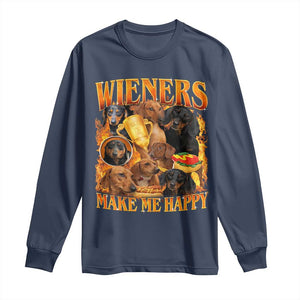 Funny Wiener Dog Long Sleeve Shirt Vintage Bootleg Gift For Dachshund Lover TS10 Navy Print Your Wear