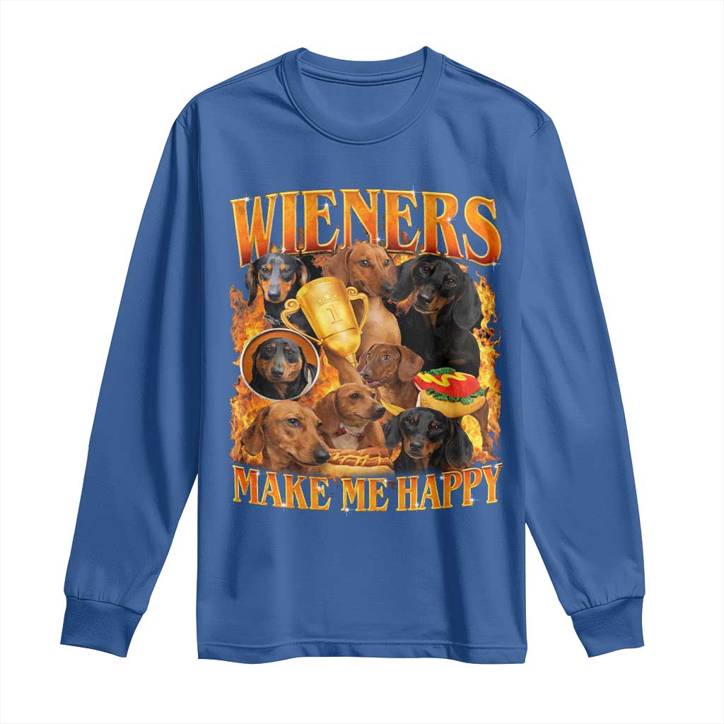 Funny Wiener Dog Long Sleeve Shirt Vintage Bootleg Gift For Dachshund Lover TS10 Royal Blue Print Your Wear