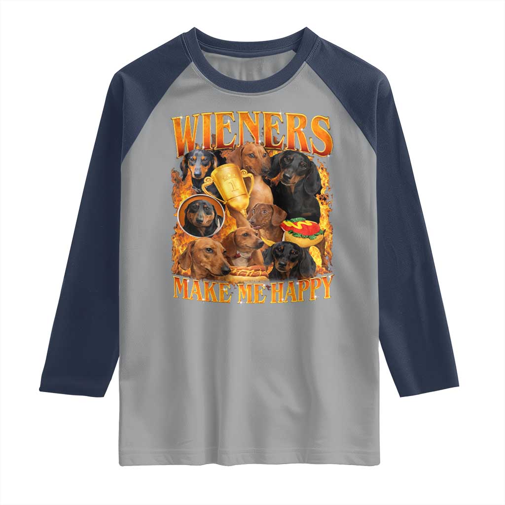 Funny Wiener Dog Raglan Shirt Vintage Bootleg Gift For Dachshund Lover TS10 Sport Gray Navy Print Your Wear
