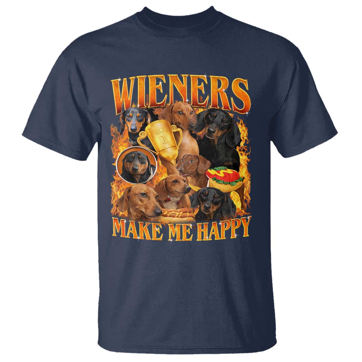 Funny Wiener Dog T Shirt Vintage Bootleg Gift For Dachshund Lover TS10 Navy Print Your Wear