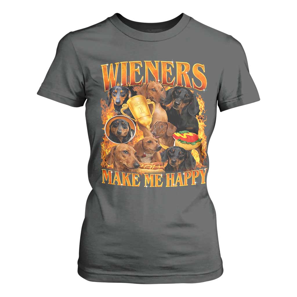 Funny Wiener Dog T Shirt For Women Vintage Bootleg Gift For Dachshund Lover TS10 Dark Heather Print Your Wear