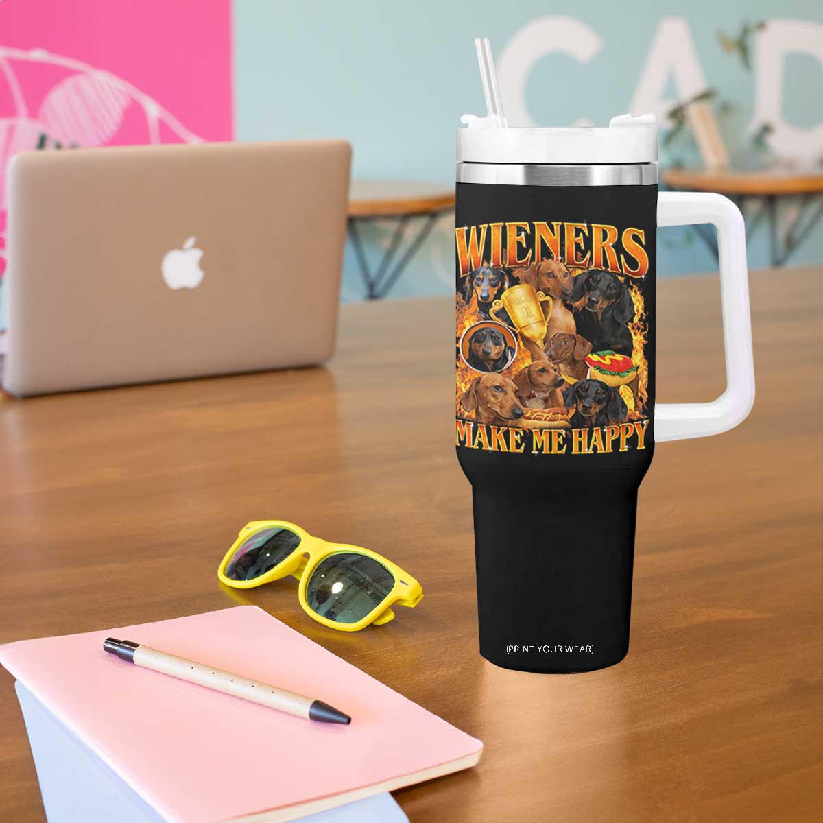 Funny Wiener Dog Tumbler With Handle Vintage Bootleg Gift For Dachshund Lover TS10 Print Your Wear