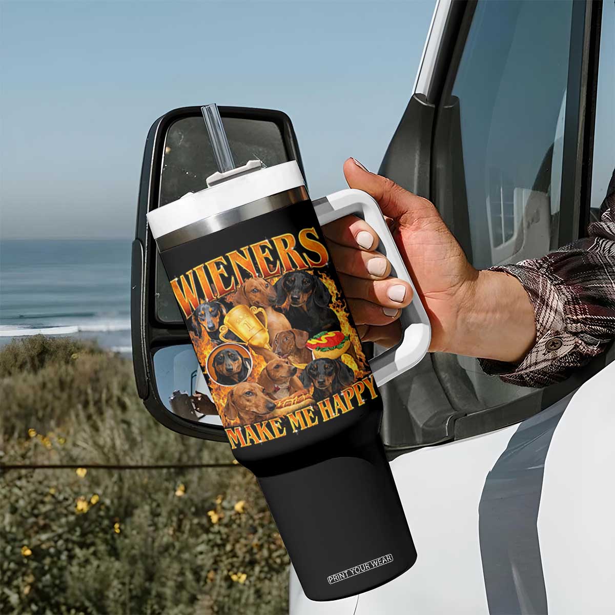 Funny Wiener Dog Tumbler With Handle Vintage Bootleg Gift For Dachshund Lover TS10 Print Your Wear