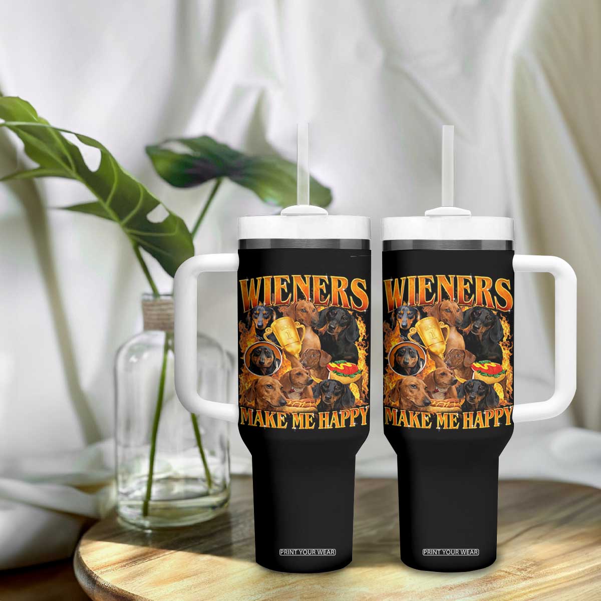 Funny Wiener Dog Tumbler With Handle Vintage Bootleg Gift For Dachshund Lover TS10 Print Your Wear