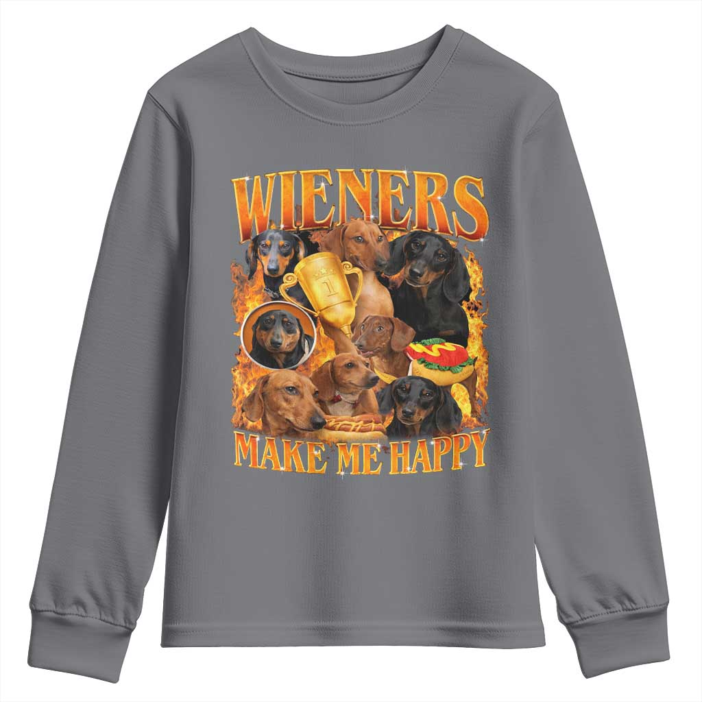 Funny Wiener Dog Youth Sweatshirt Vintage Bootleg Gift For Dachshund Lover TS10 Charcoal Print Your Wear