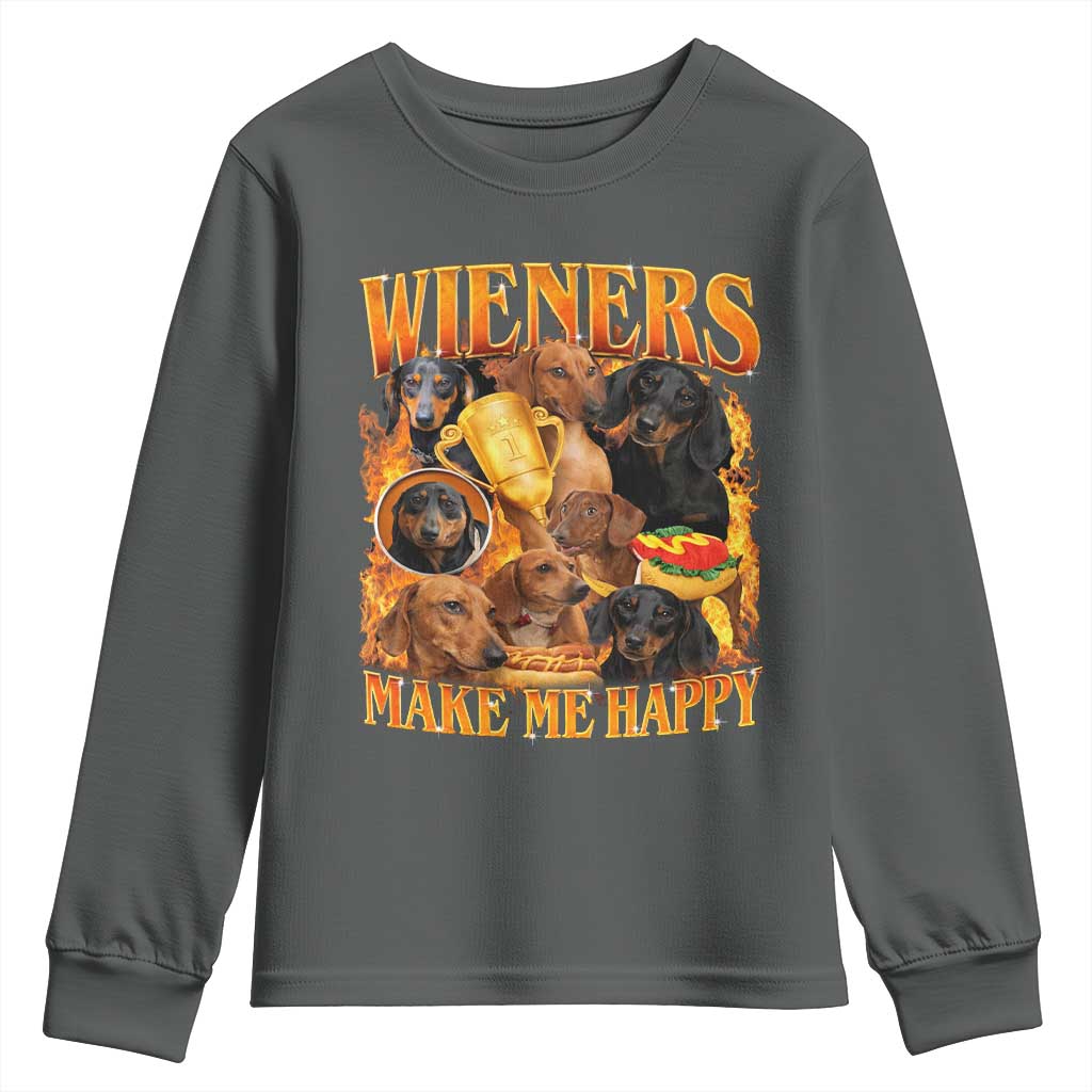 Funny Wiener Dog Youth Sweatshirt Vintage Bootleg Gift For Dachshund Lover TS10 Dark Heather Print Your Wear