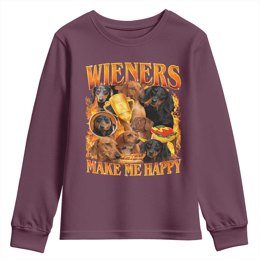 Funny Wiener Dog Youth Sweatshirt Vintage Bootleg Gift For Dachshund Lover TS10 Maroon Print Your Wear
