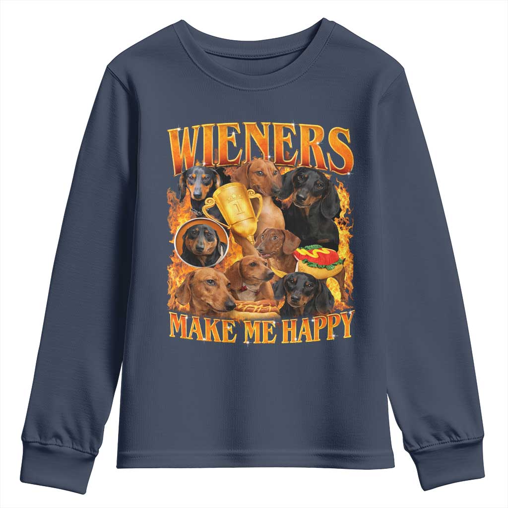 Funny Wiener Dog Youth Sweatshirt Vintage Bootleg Gift For Dachshund Lover TS10 Navy Print Your Wear