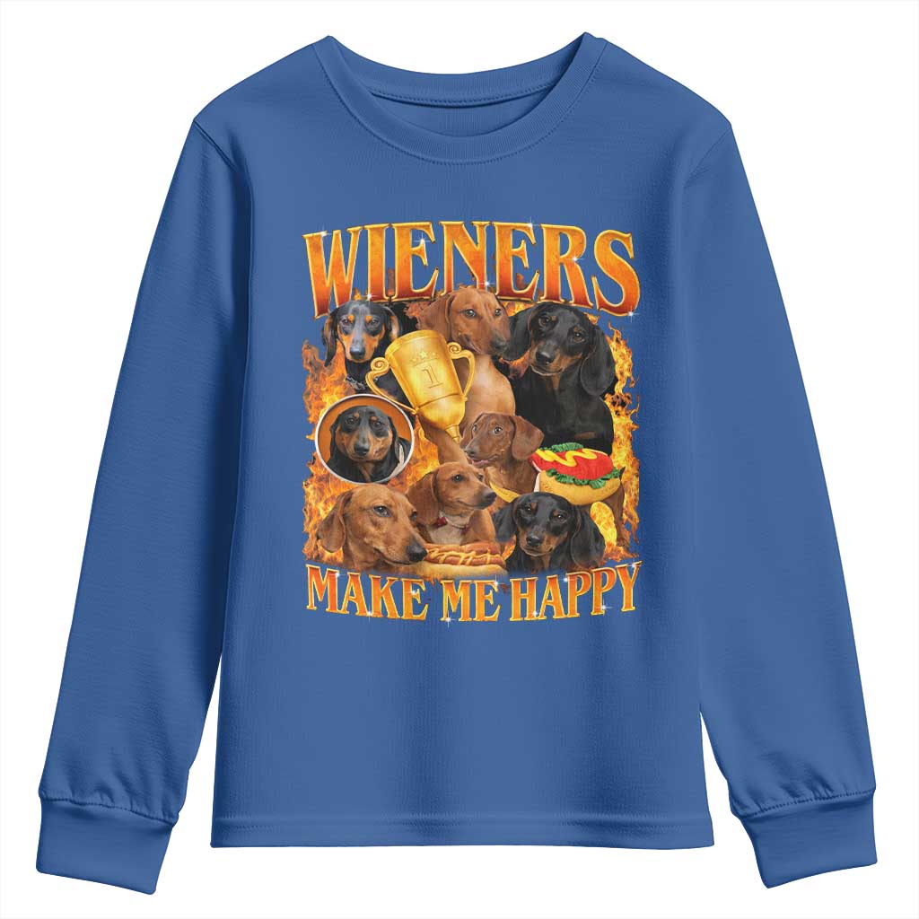 Funny Wiener Dog Youth Sweatshirt Vintage Bootleg Gift For Dachshund Lover TS10 Royal Blue Print Your Wear