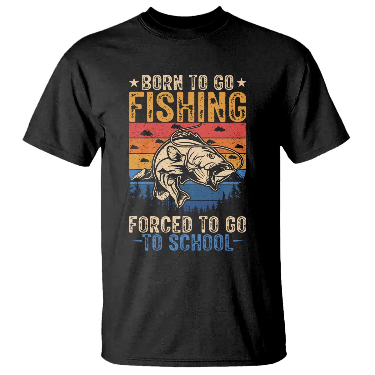 Born to Go Fishing Forced School T Shirt Funny Fishing Fisherman Kids Boys TS10 Black Print Your Wear