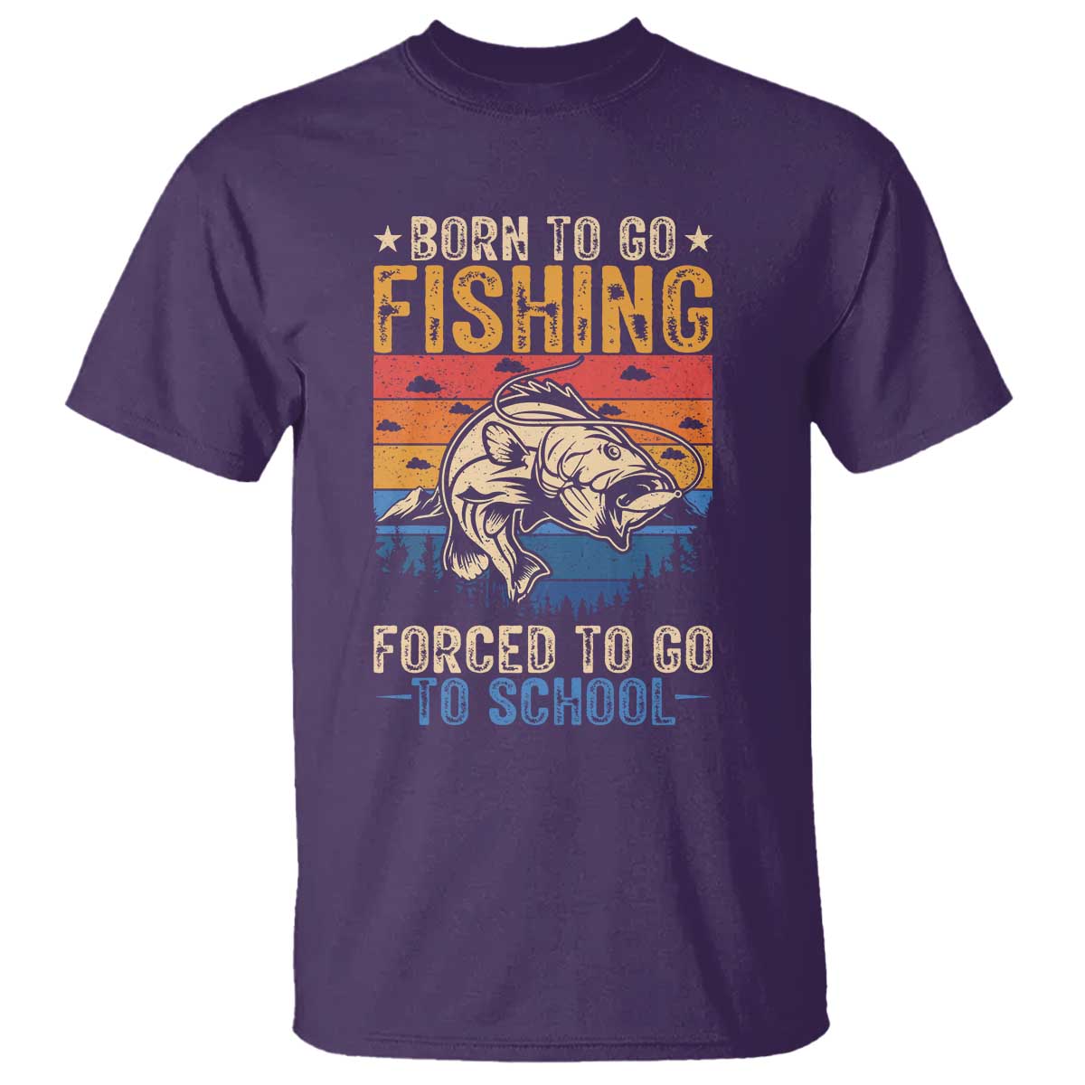 Born to Go Fishing Forced School T Shirt Funny Fishing Fisherman Kids Boys TS10 Purple Print Your Wear