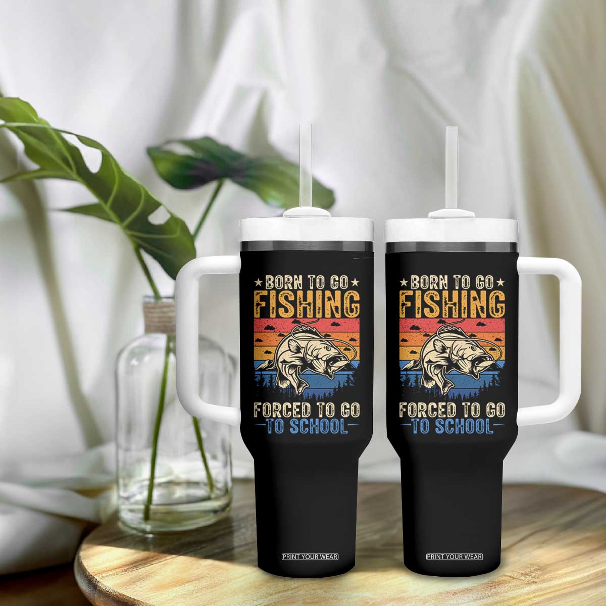 Born to Go Fishing Forced School Tumbler With Handle Funny Fishing Fisherman Kids Boys TS10 Print Your Wear