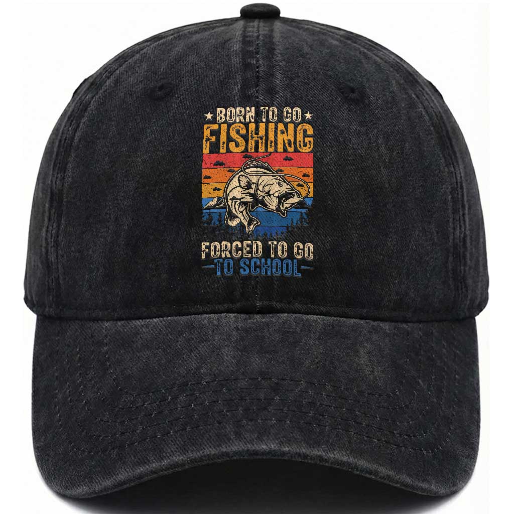 Born to Go Fishing Forced School Washed Cotton Baseball Cap Funny Fishing Fisherman Kids Boys
